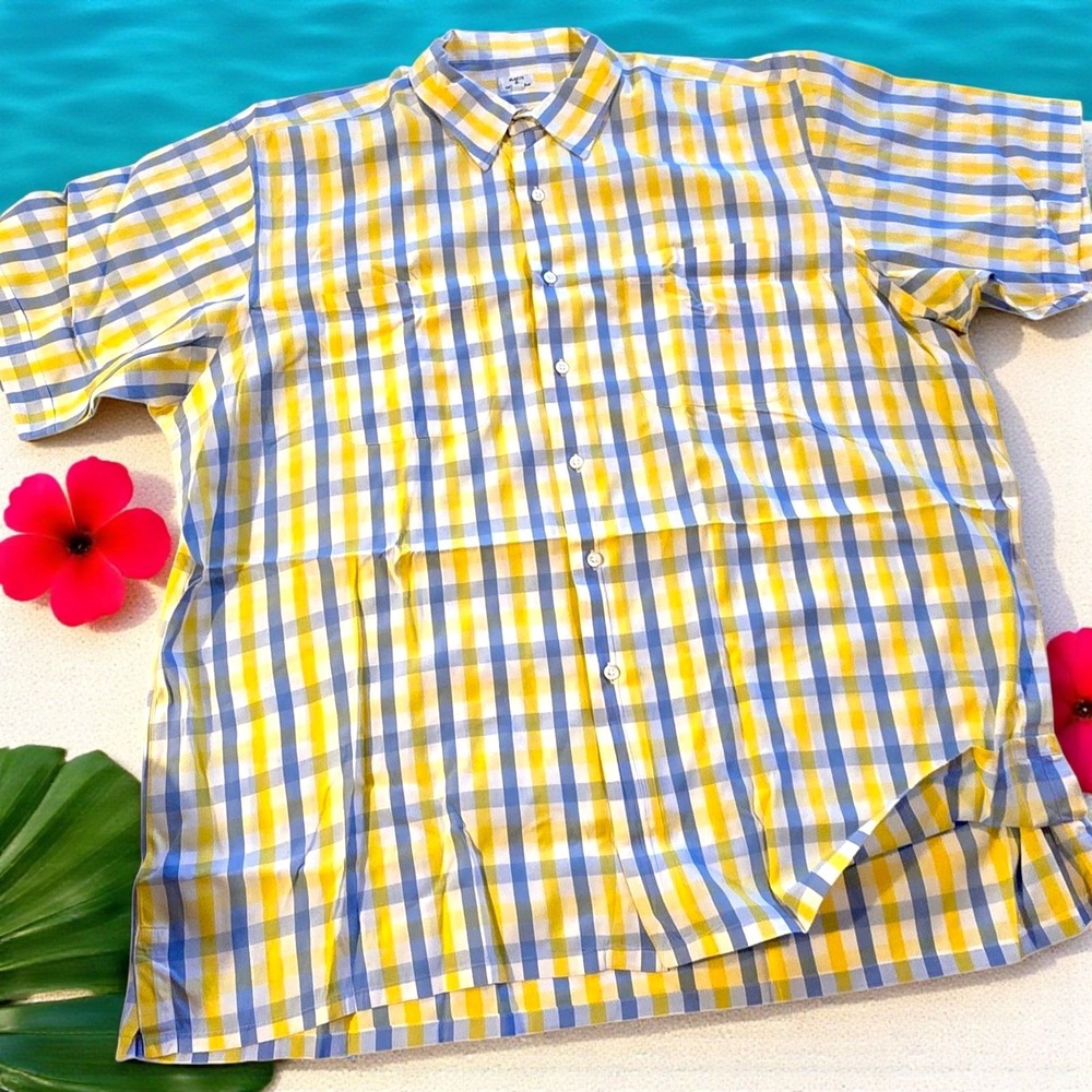 Vintage‎ Maus & Hoffman Cabana Shirt XXL Blue Yellow Check Cotton 80s 59"...